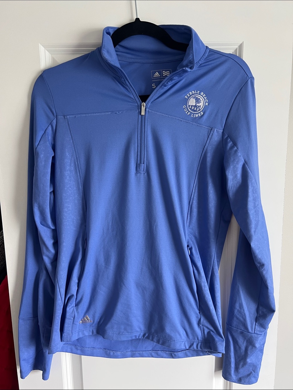 adidas Blue Half-Zip Performance Pullover with Pebble Beach Logo